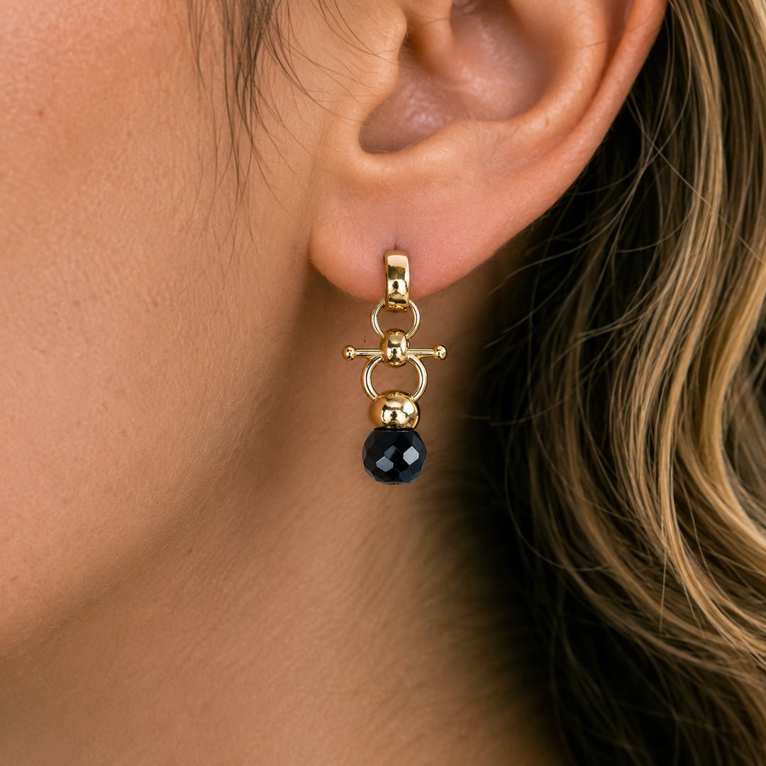 Brioette - Black Onyx Horse Bit Earring Equestrian in Gold
