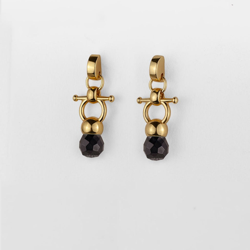 Brioette - Black Onyx Horse Bit Earring Equestrian in Gold
