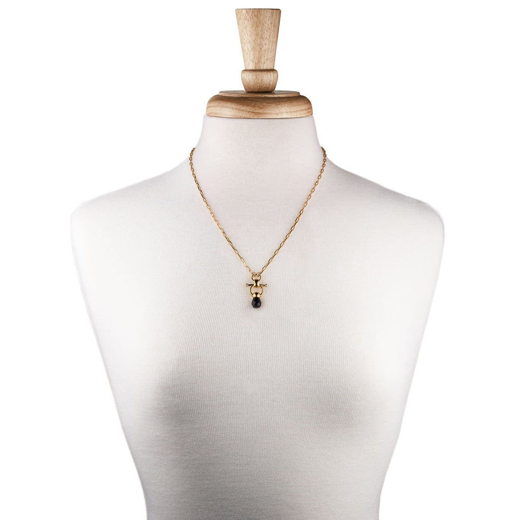 Brioletrte - Black Onyx Equestrian Horse Bit Necklace in Gold