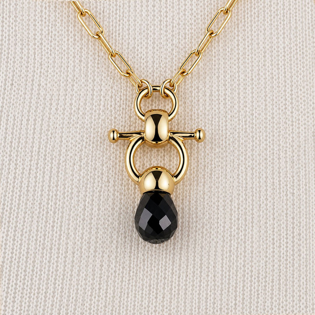 Brioletrte - Black Onyx Equestrian Horse Bit Necklace in Gold