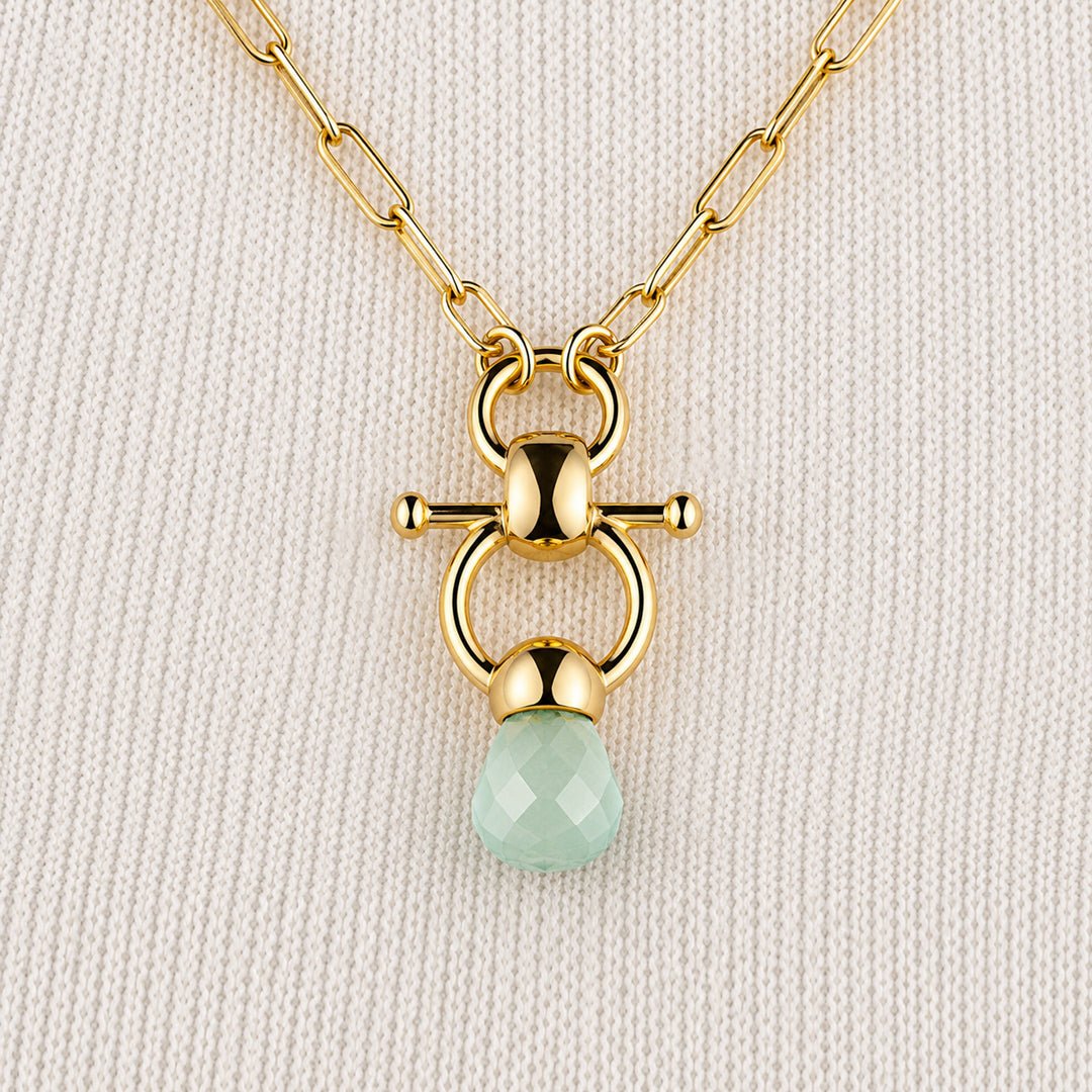Briolette - Aqua Chalcedony Equestrian Horse Bit Necklace in Gold
