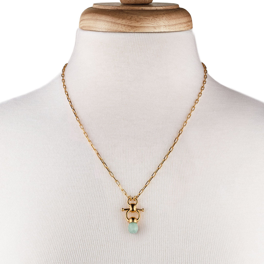 Briolette - Aqua Chalcedony Equestrian Horse Bit Necklace in Gold