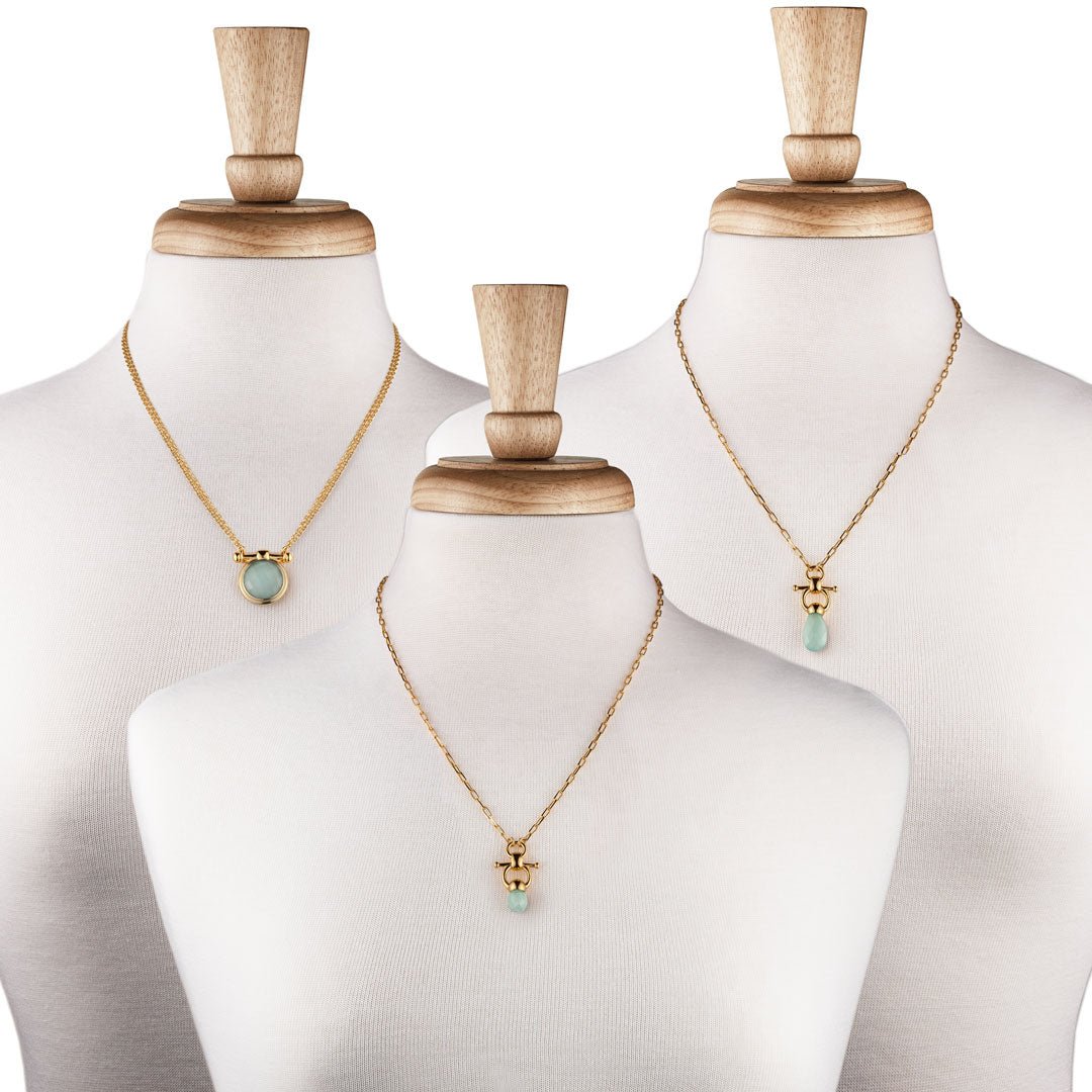 Droplette - Aqua Chalcedony Equestrian Horse Bit Necklace in Gold