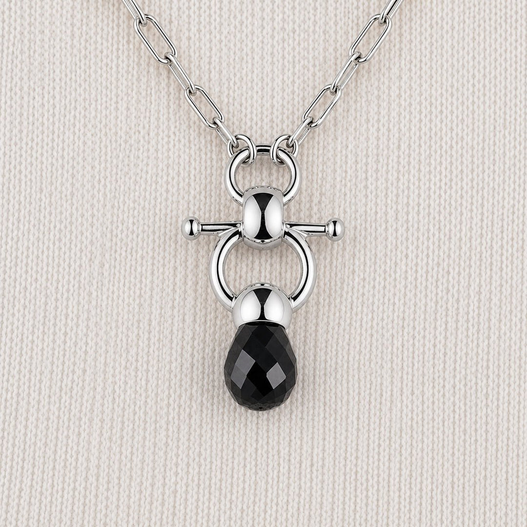 Briolette - Black Onyx Equestrian Horse Bit Necklace in Silver
