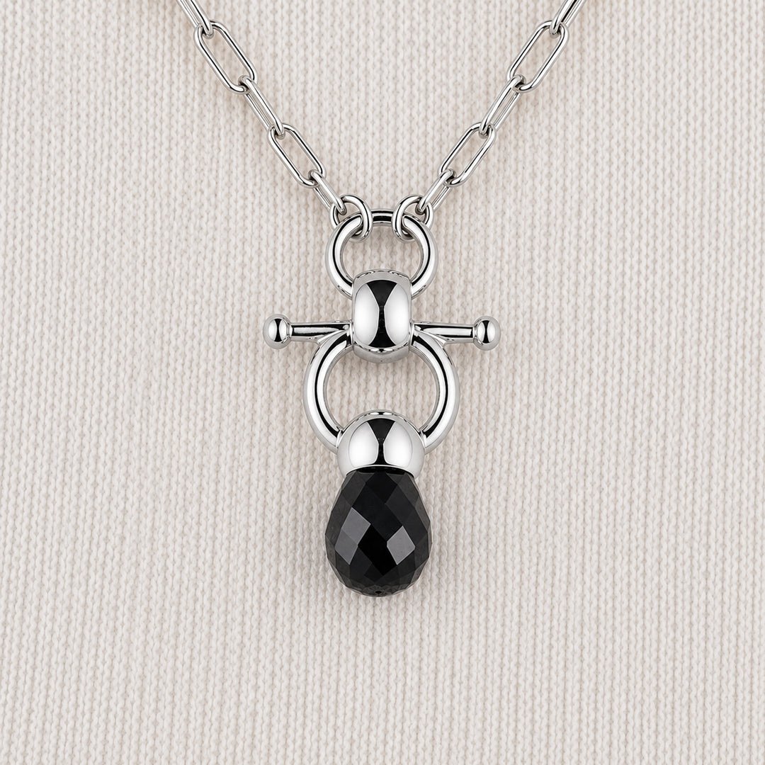 Briolette - Black Onyx Equestrian Horse Bit Necklace in Silver