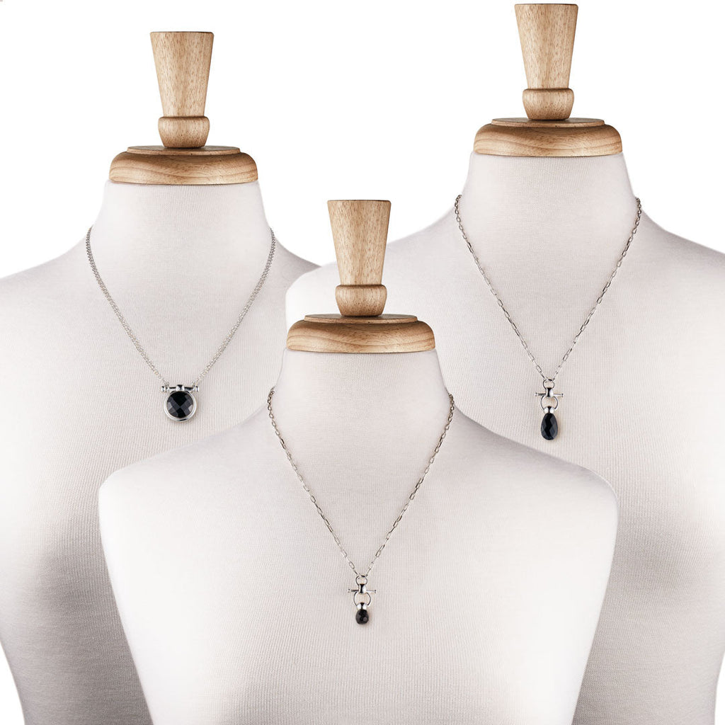 Droplette - Black Onyx Equestrian Horse Bit Necklace in Silver