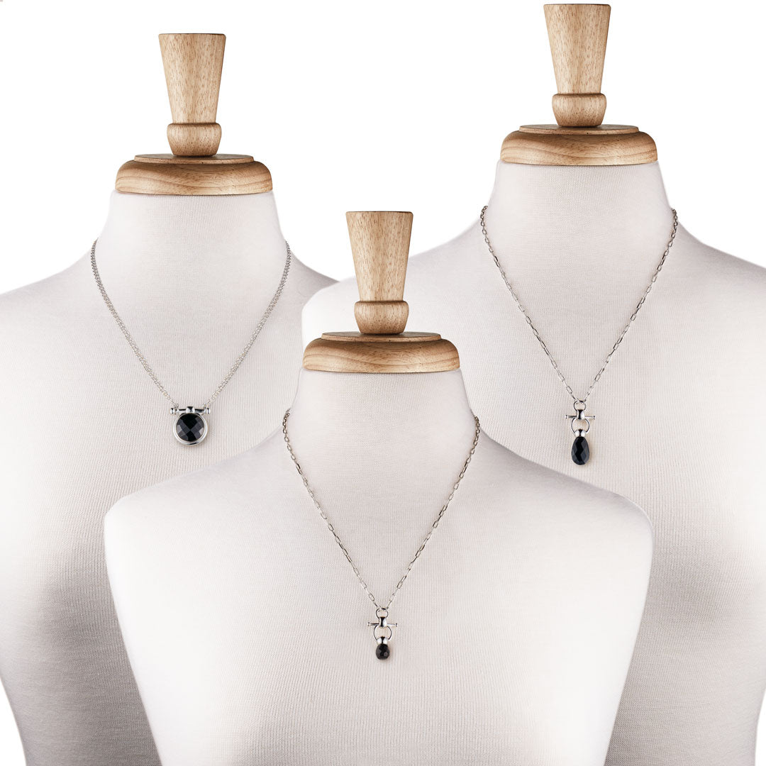 Briolette - Black Onyx Equestrian Horse Bit Necklace in Silver