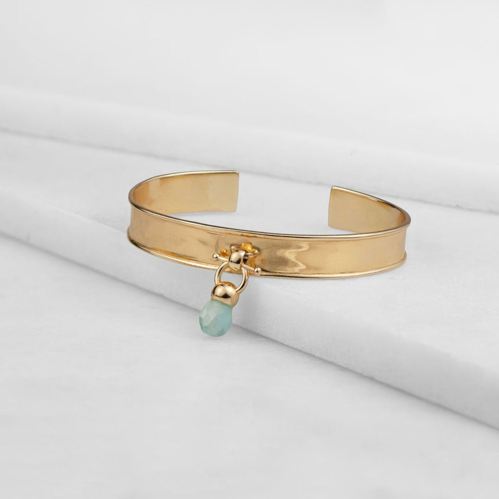 Briolette - Aqua Chalcedony Horse Bit Cuff Bracelet in Gold