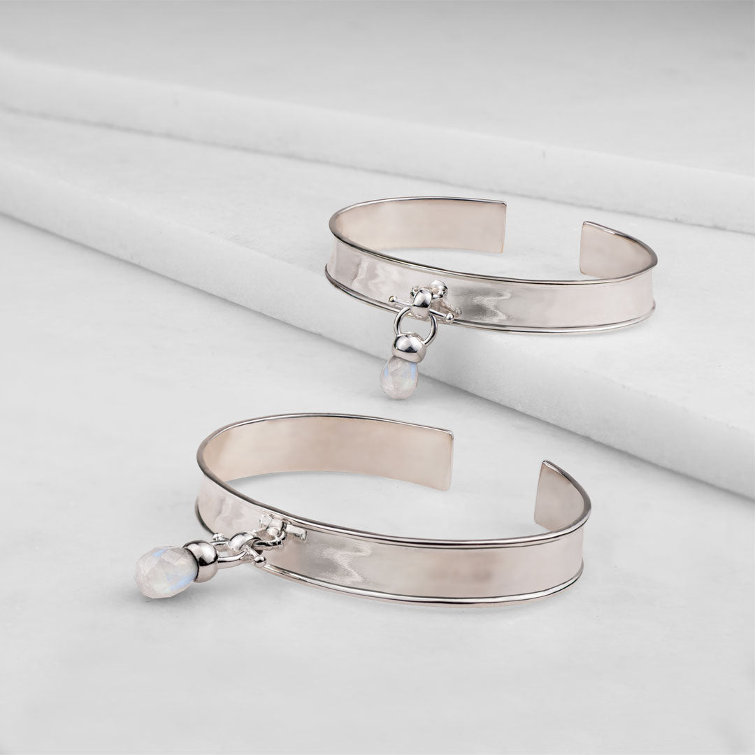 Briolette - Moonstone Horse Bit Cuff Bracelet in Silver
