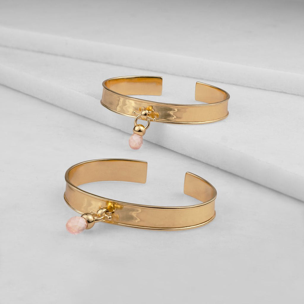 Briolette - Rose Quartz Horse Bit Cuff Bracelet in Gold
