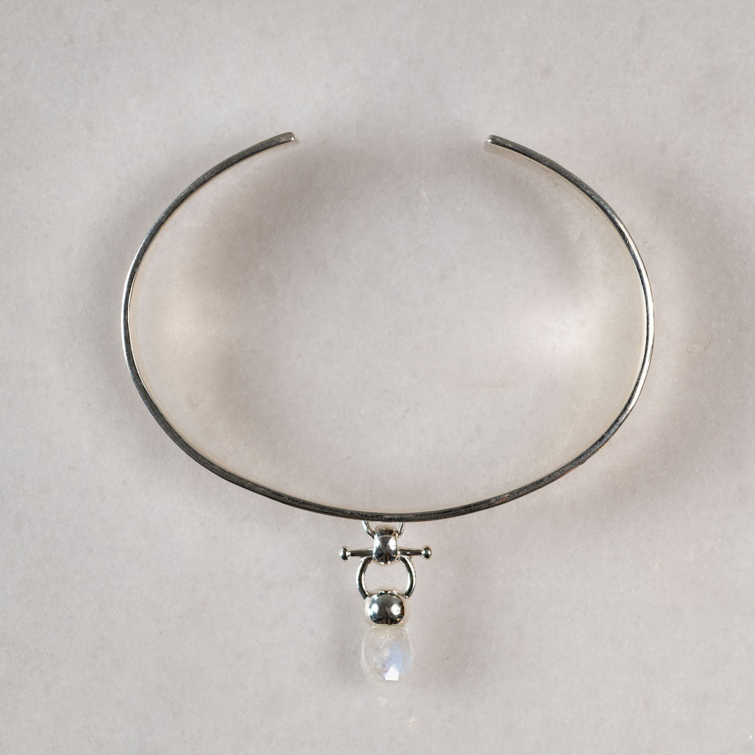 Briolette - Moonstone Horse Bit Cuff Bracelet in Silver