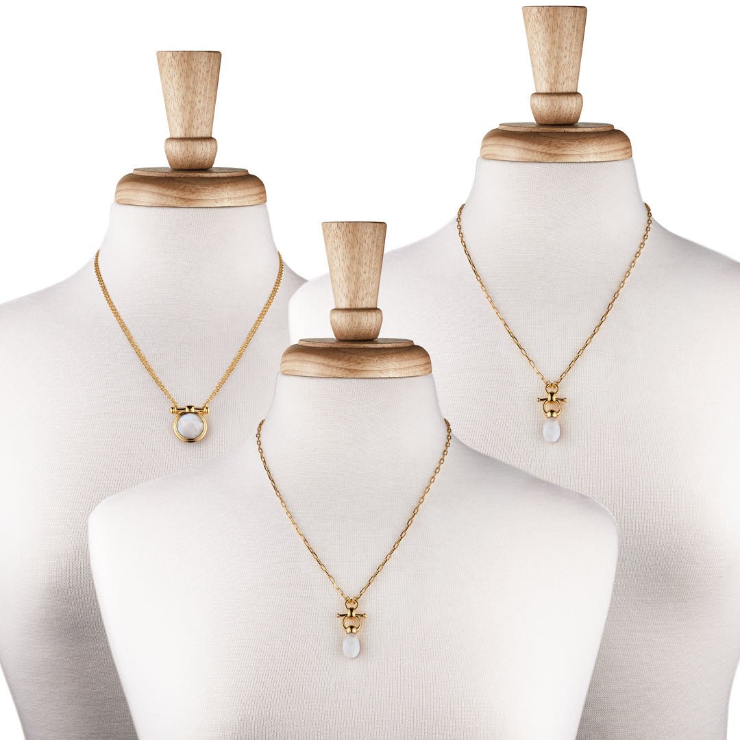 Droplette - Moonstone Equestrian Horse Bit Necklace in Gold