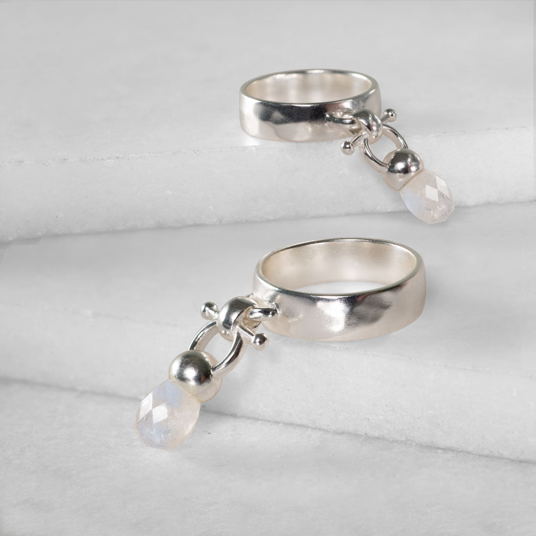 Briolette - Moonstone Horse Bit Equestrian Earring in Silver