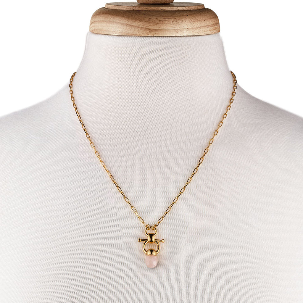 Briolette - Rose Quartz Equestrian Horse Bit Necklace in Gold