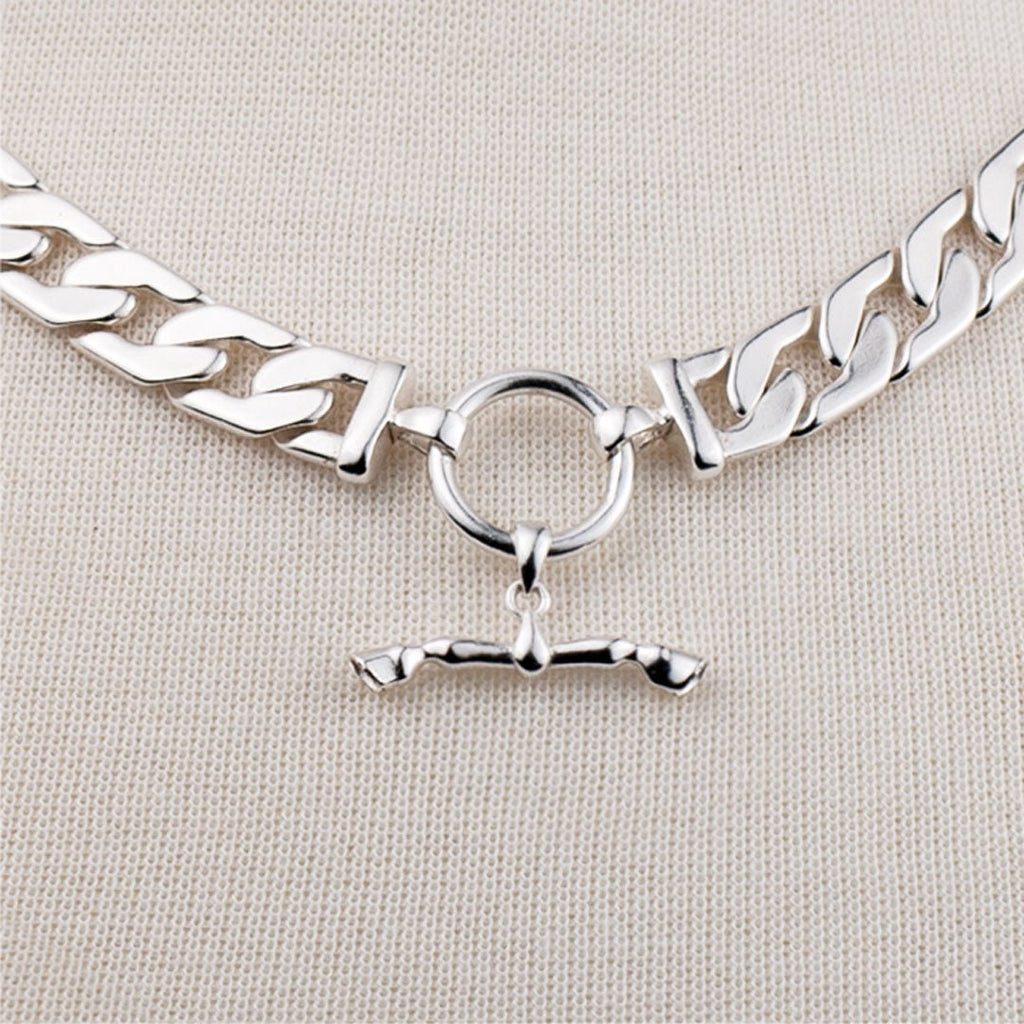 Cadence Equestrian Bracelet  - Wide Silver Curb Chain Cuff