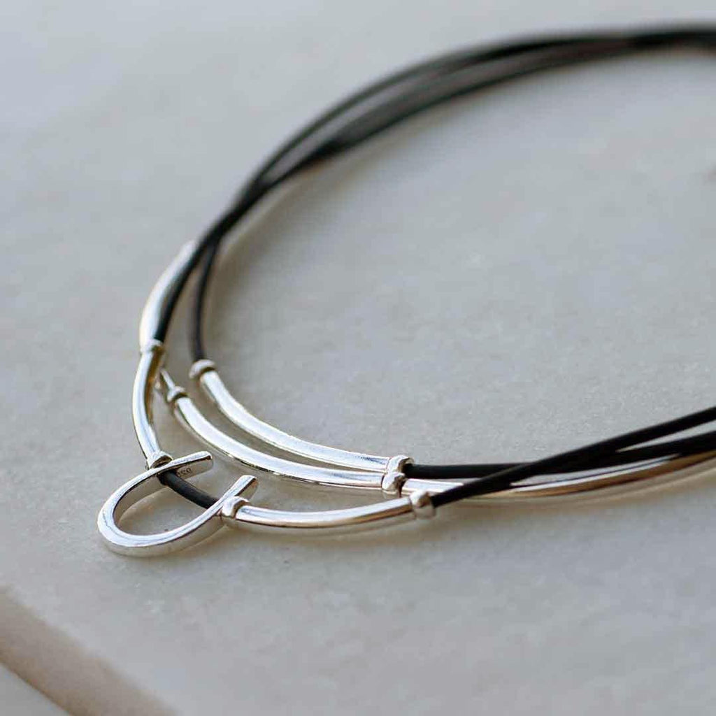 Calista - Equestrian Horseshoe Necklace on Black Leather