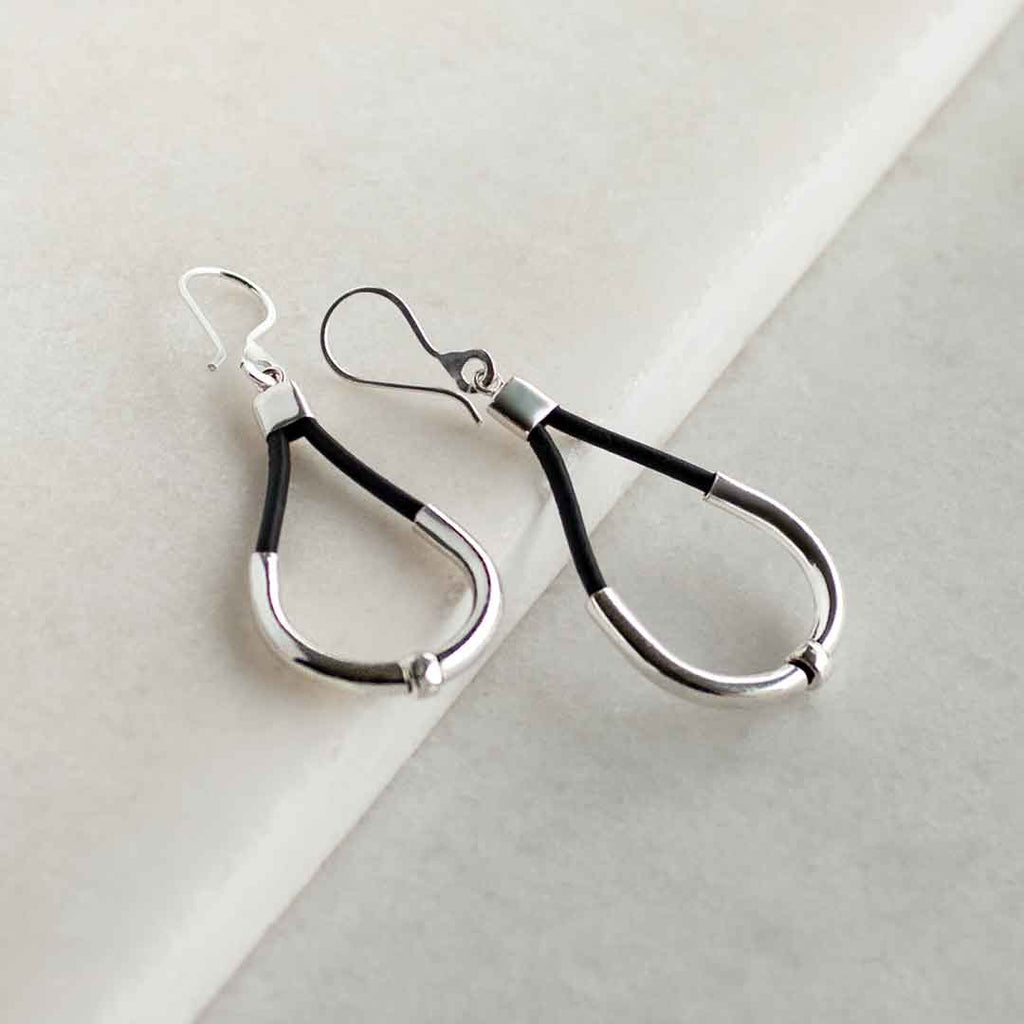 Calista - Sterling Silver Bosal Horseshoe Earring on Black Leather