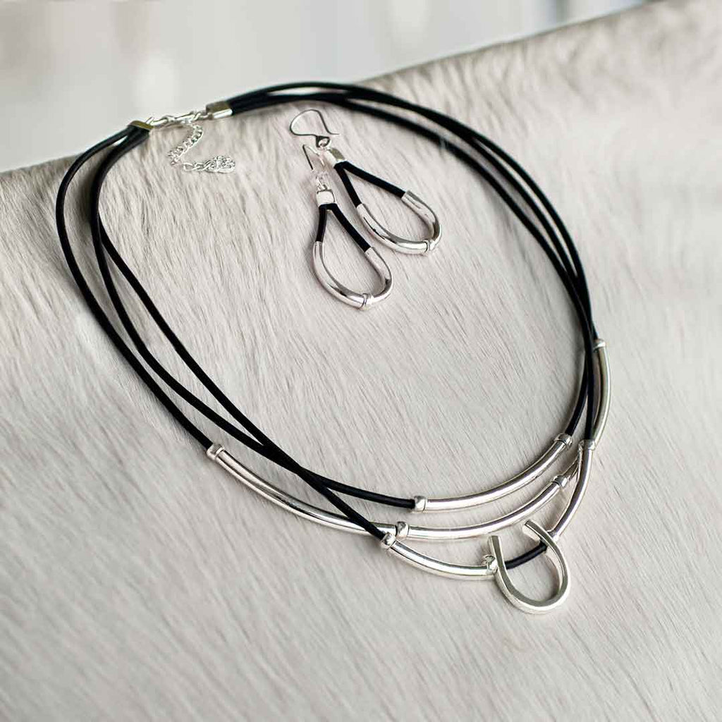 Calista - Sterling Silver Bosal Horseshoe Earring on Black Leather