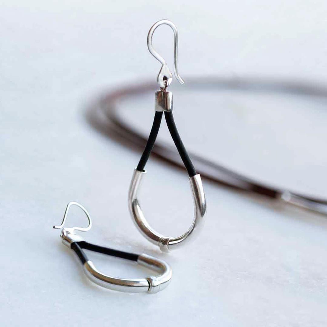 Calista - Sterling Silver Bosal Horseshoe Earring on Black Leather