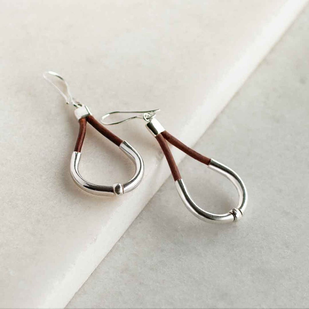 Calista - Sterling Silver Bosal Horseshoe Earring on Brown Leather