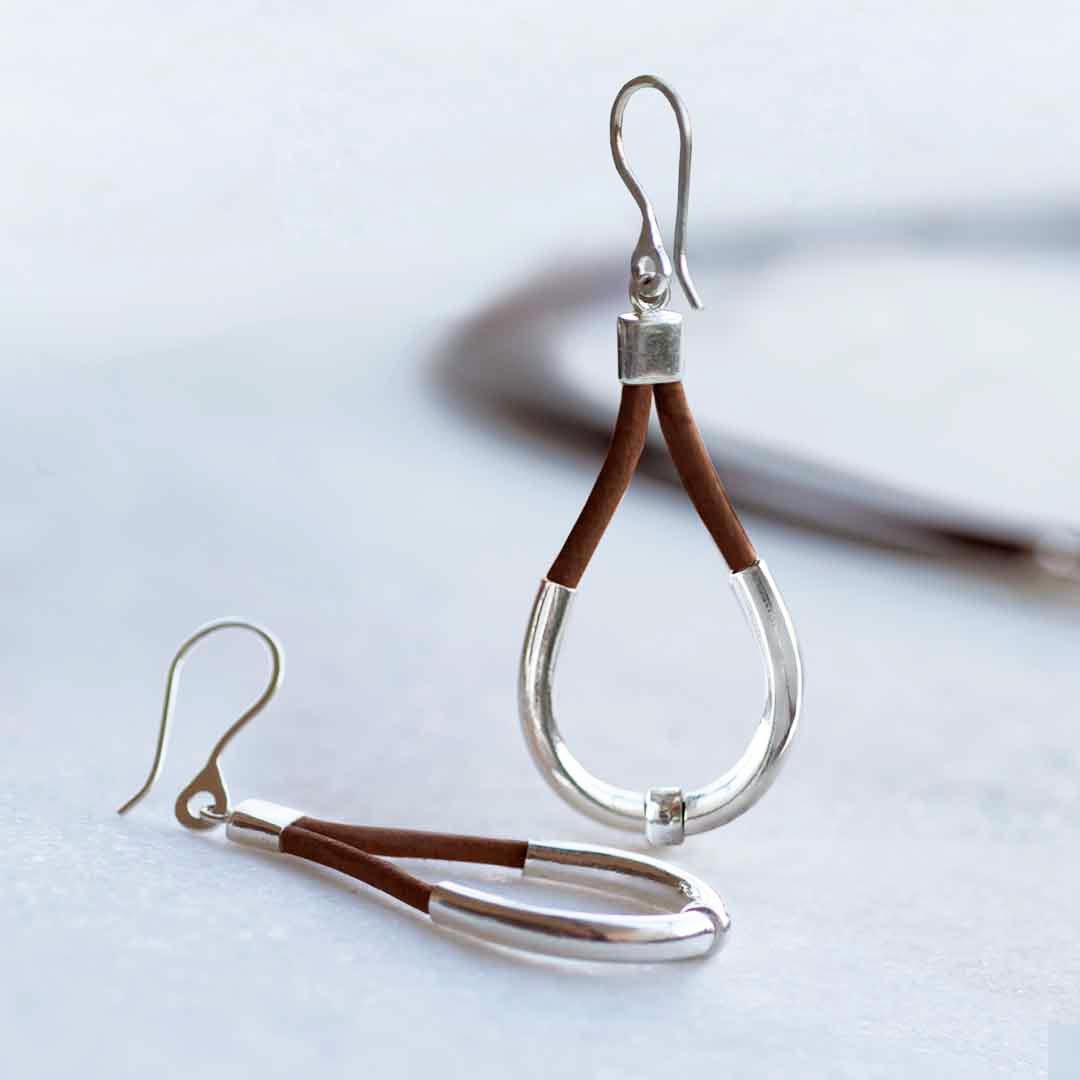 Calista - Sterling Silver Bosal Horseshoe Earring on Brown Leather
