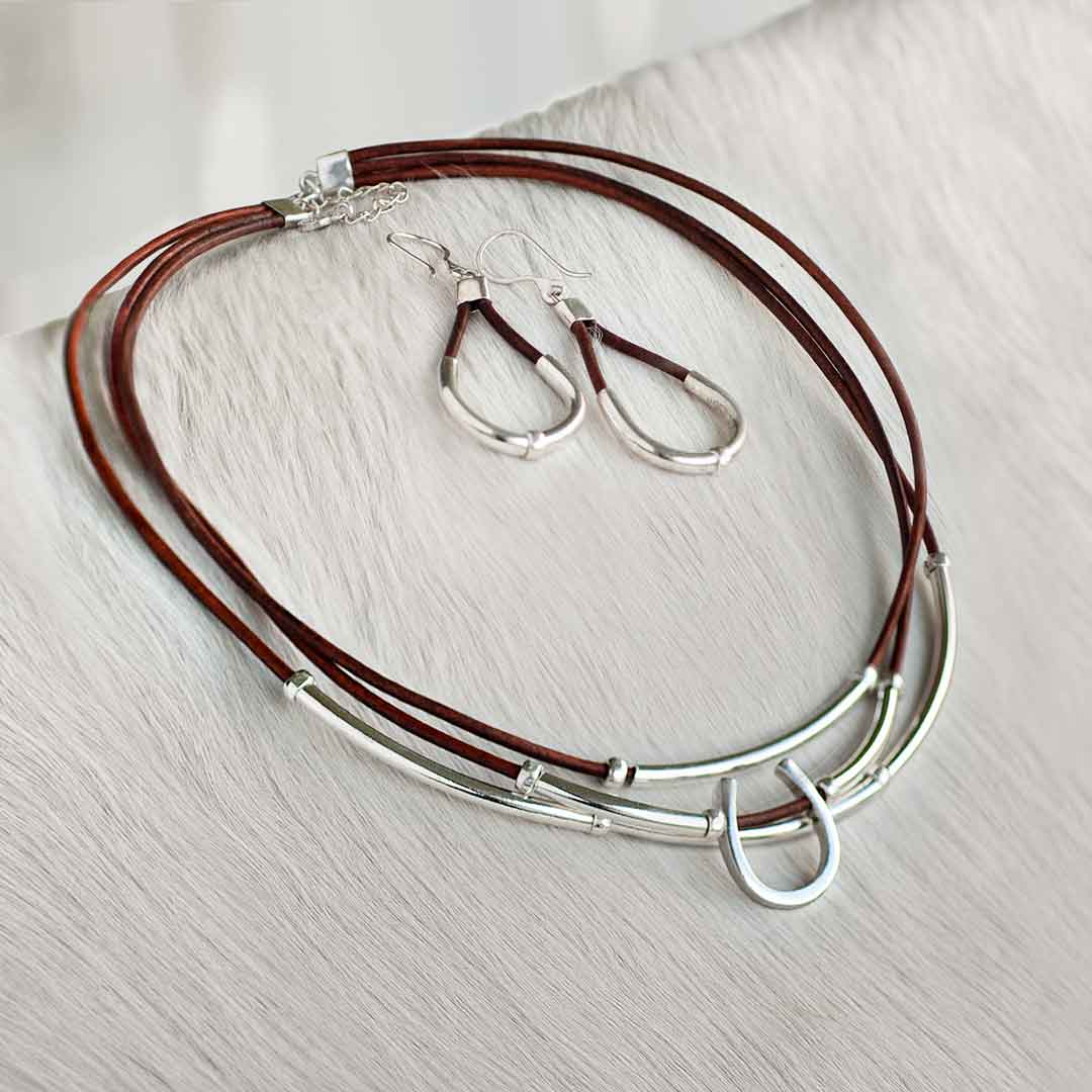 Calista - Sterling Silver Bosal Horseshoe Earring on Brown Leather