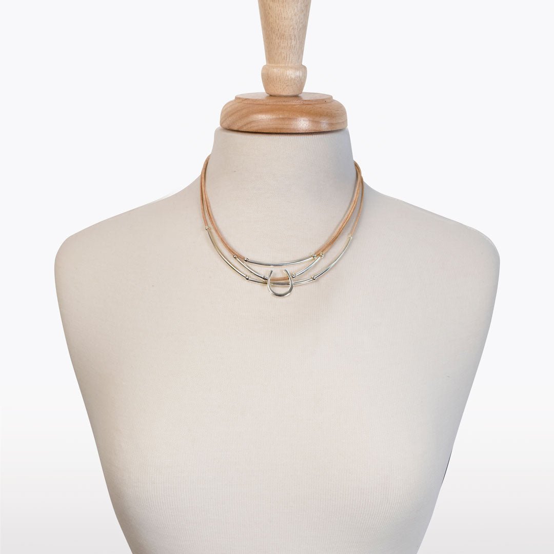 Calista - Equestrian Horseshoe Necklace on Natural Leather
