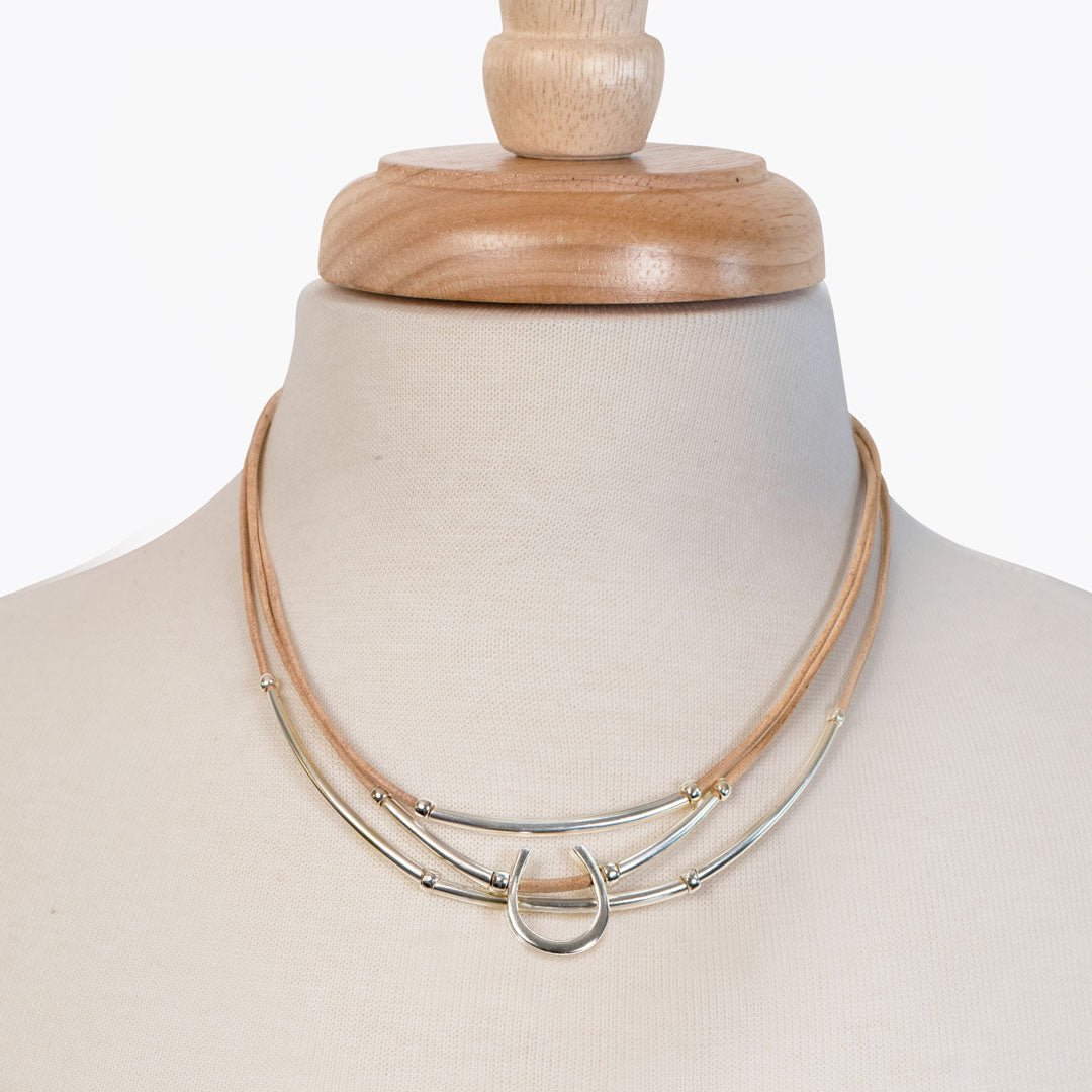 Calista - Equestrian Horseshoe Necklace on Natural Leather
