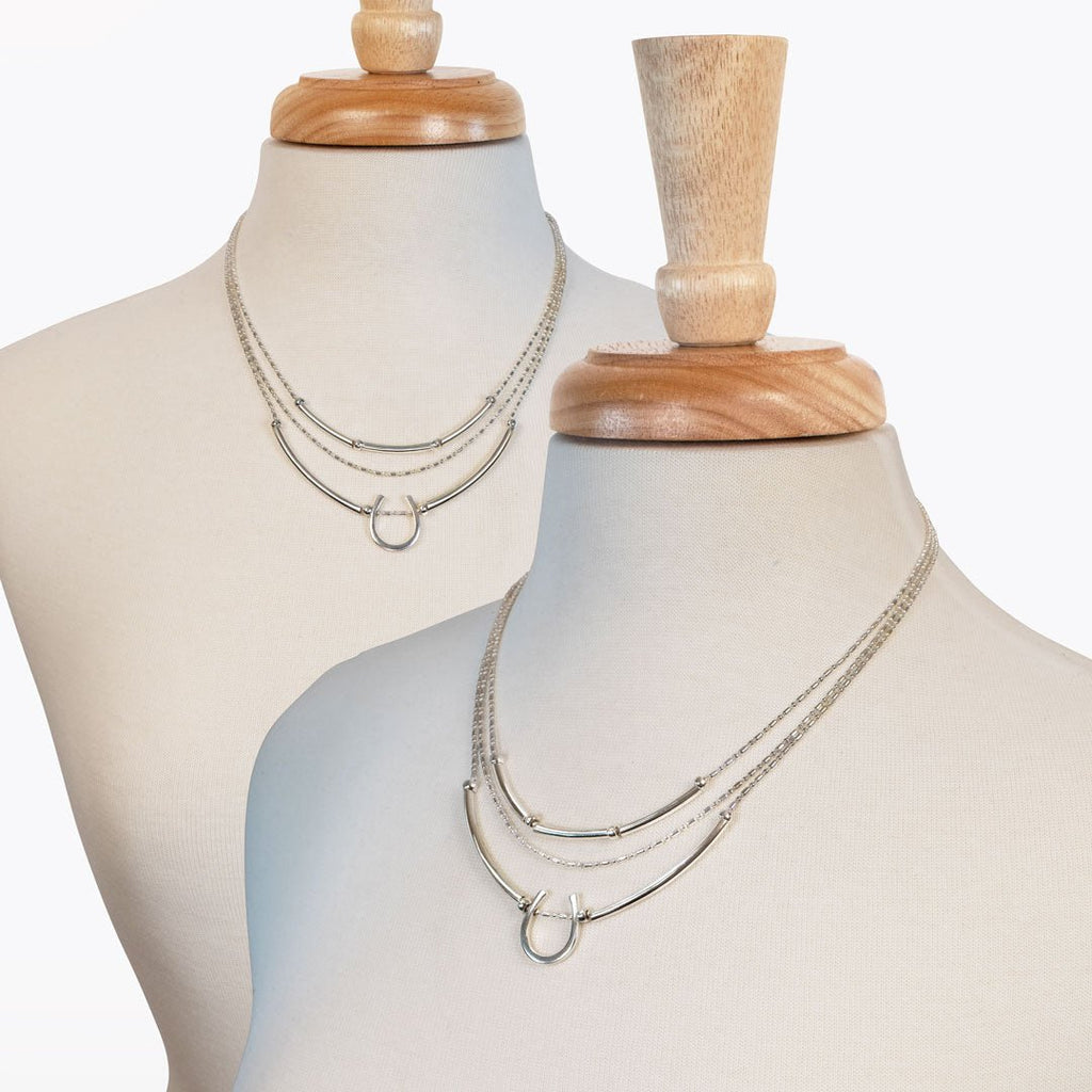 Calista - Equestrian Horseshoe Necklace on Beaded Chain in Silver