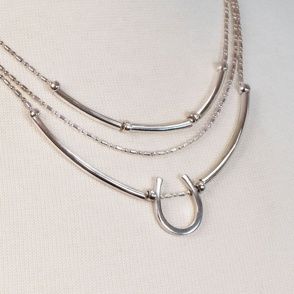 Calista - Equestrian Horseshoe Necklace on Beaded Chain in Silver