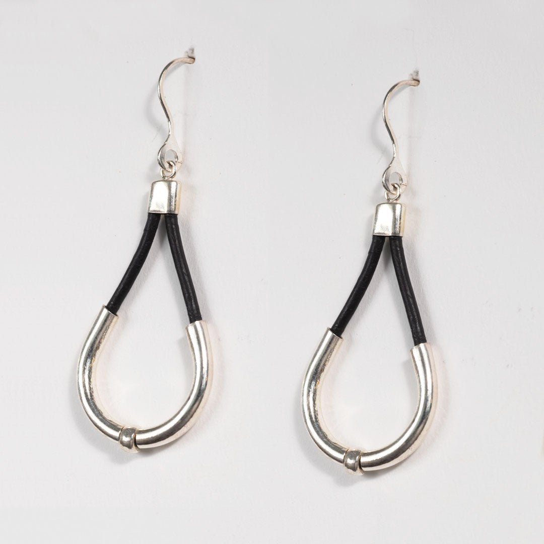 Calista - Sterling Silver Bosal Horseshoe Earring on Black Leather