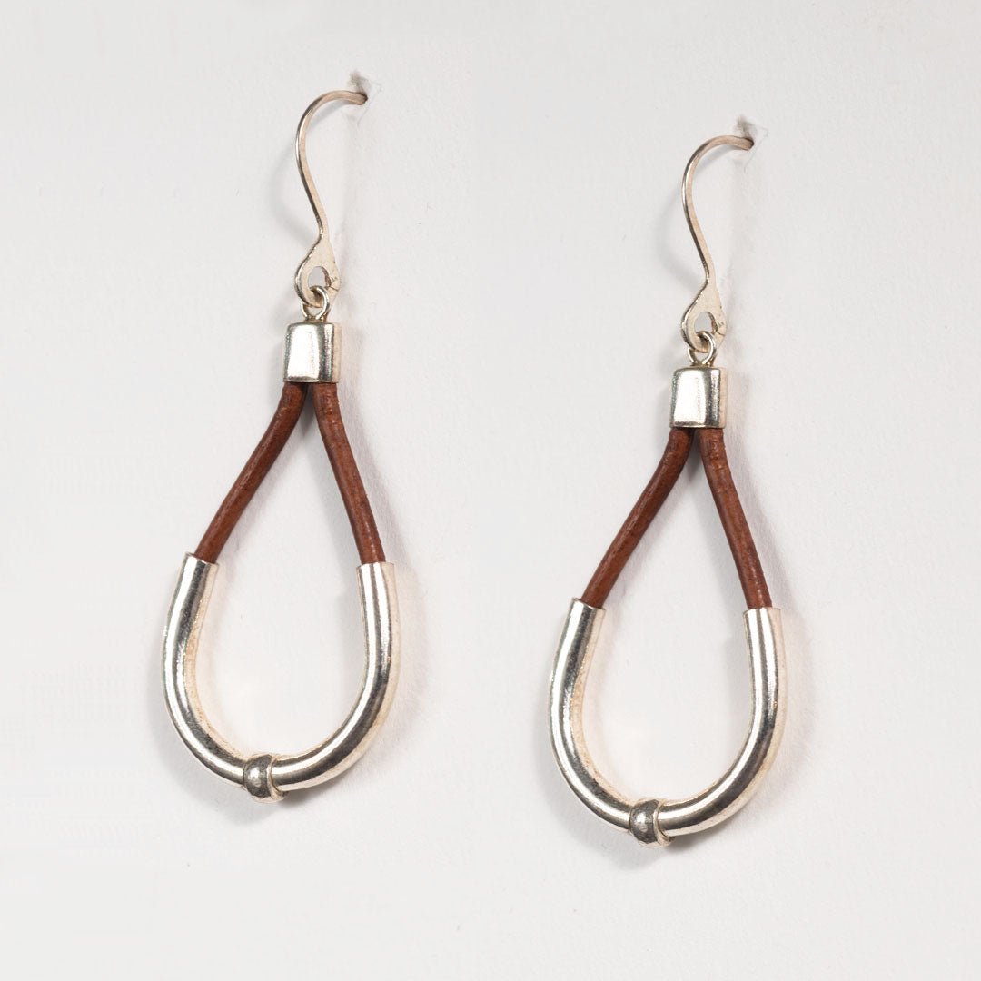 Calista - Sterling Silver Bosal Horseshoe Earring on Brown Leather