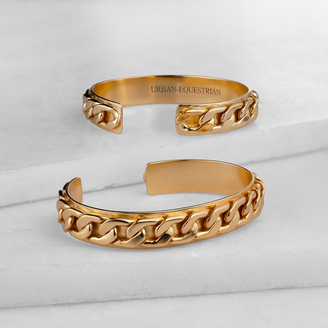 Cadence Equestrian Bracelet - Wide Gold Curb Chain Cuff