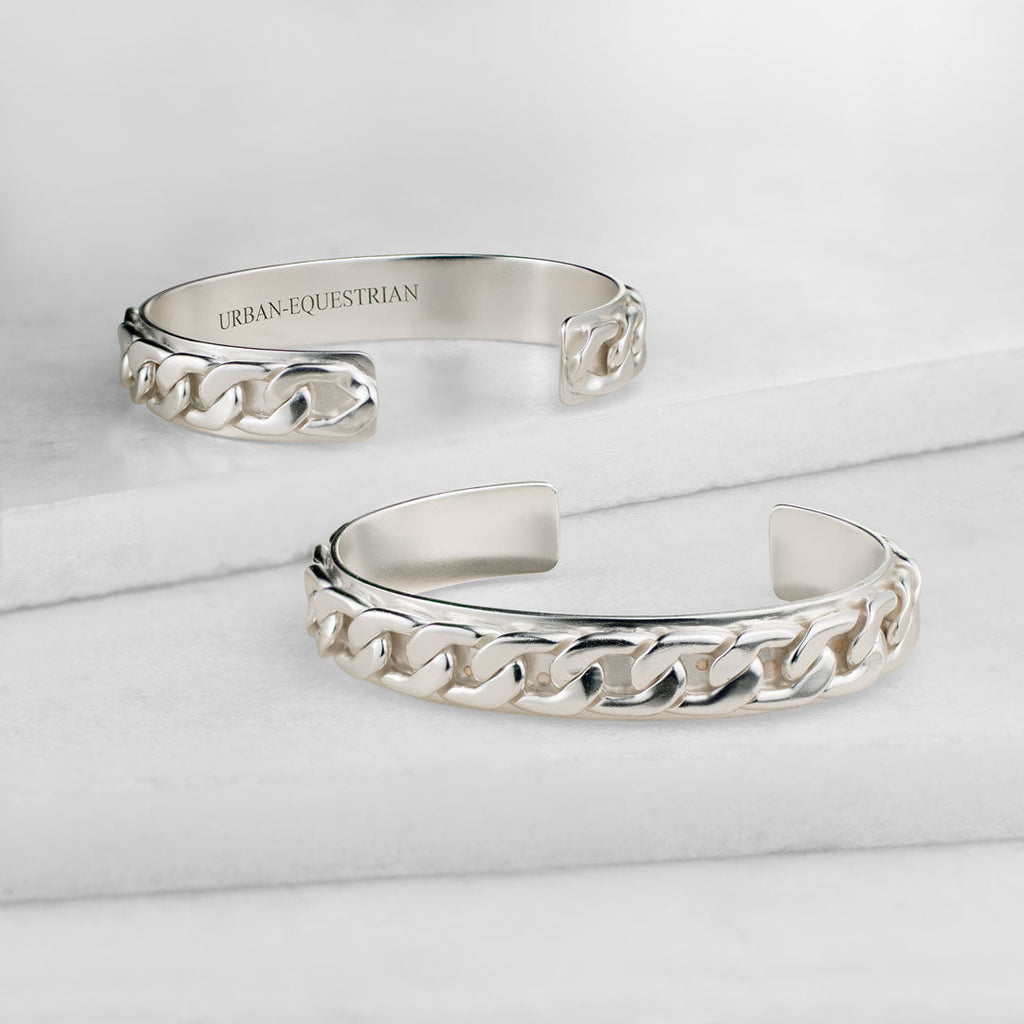 Cadence Equestrian Bracelet  - Wide Silver Curb Chain Cuff