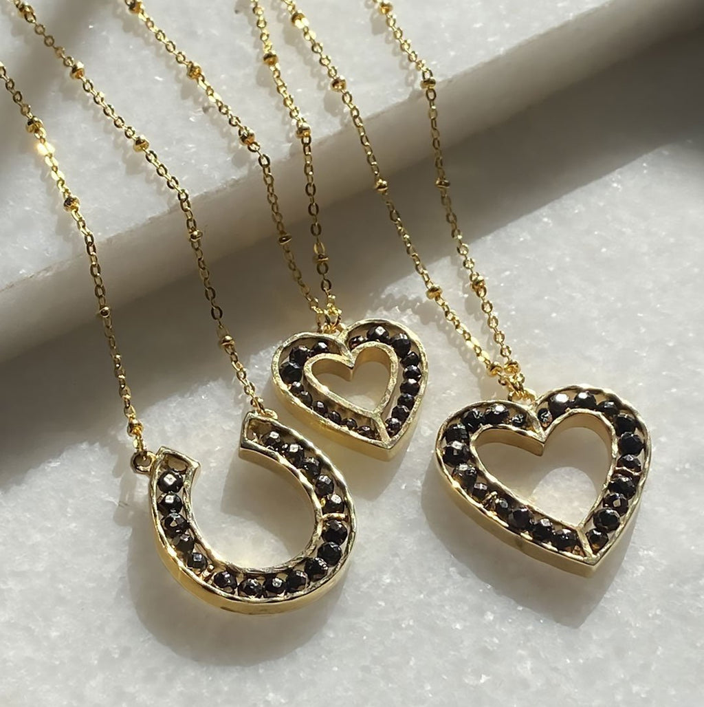 Capriole - Pyrite Equestrian Heart Necklace in Gold - Large