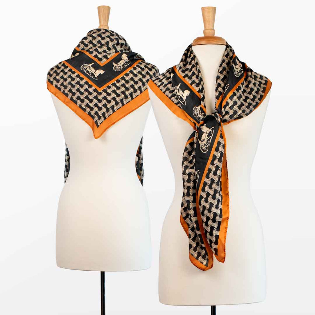 Carriage - Stylized Equestrian Scarf in Tangerine and Black