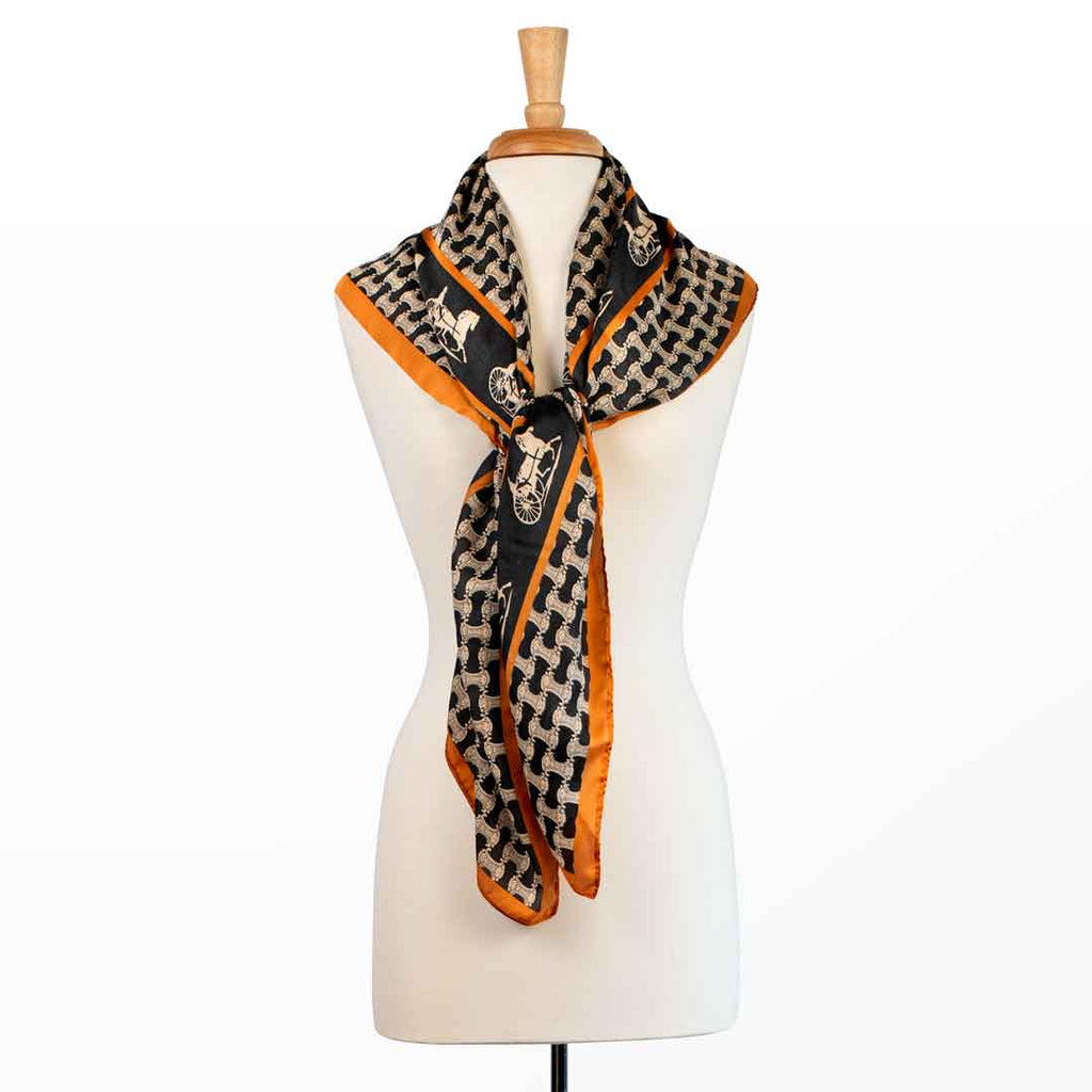 Carriage - Stylized Equestrian Scarf in Tangerine and Black