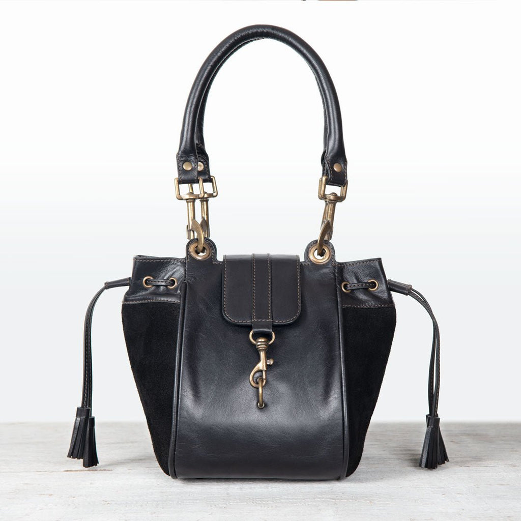 Cassidy - Luxury Leather Bucket Handbag in Black