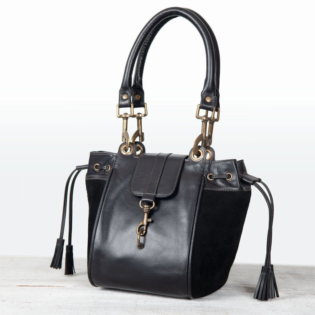 Cassidy - Luxury Leather Bucket Handbag in Black