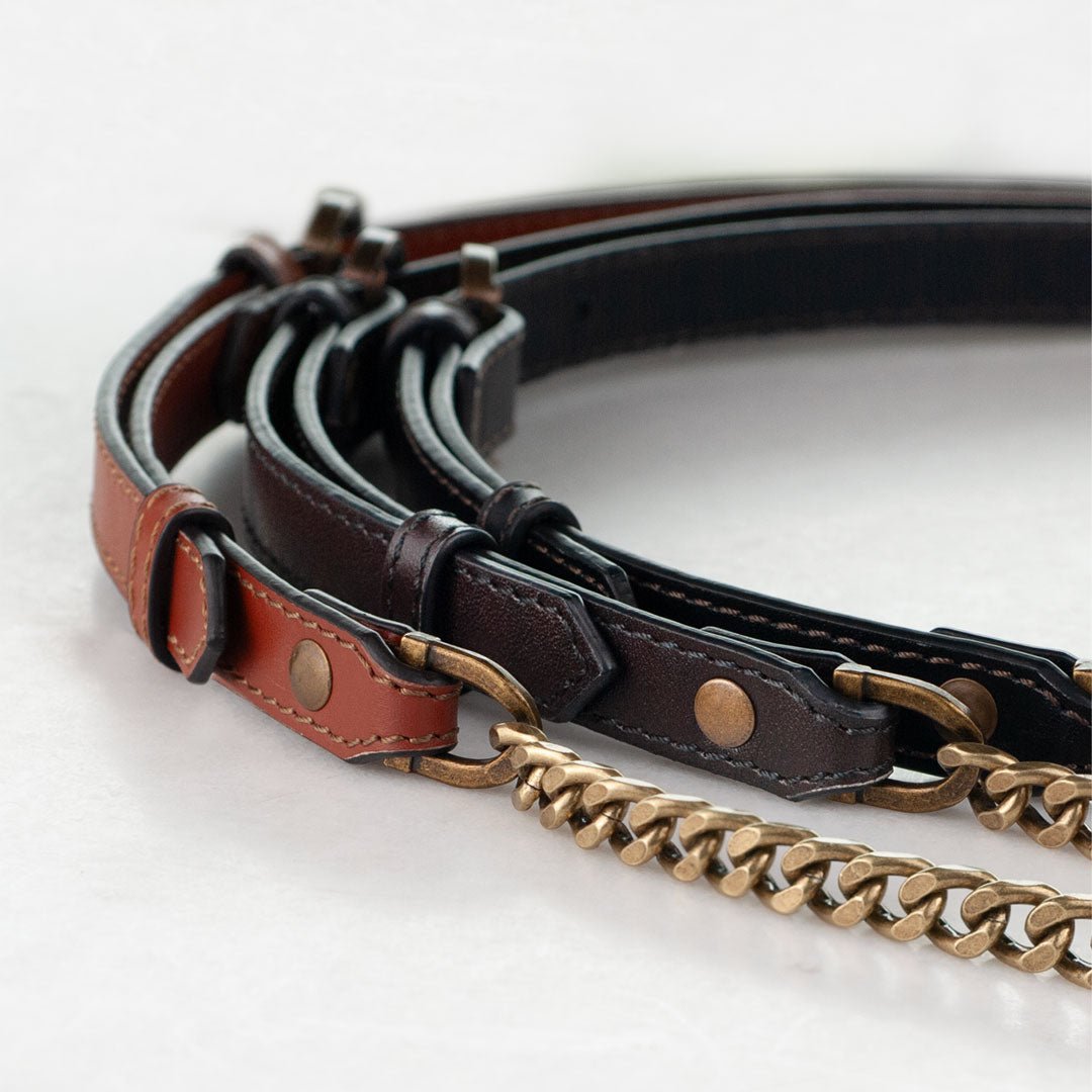 Vanity Strap - Curb Chain in Antique Brass and Black Leather