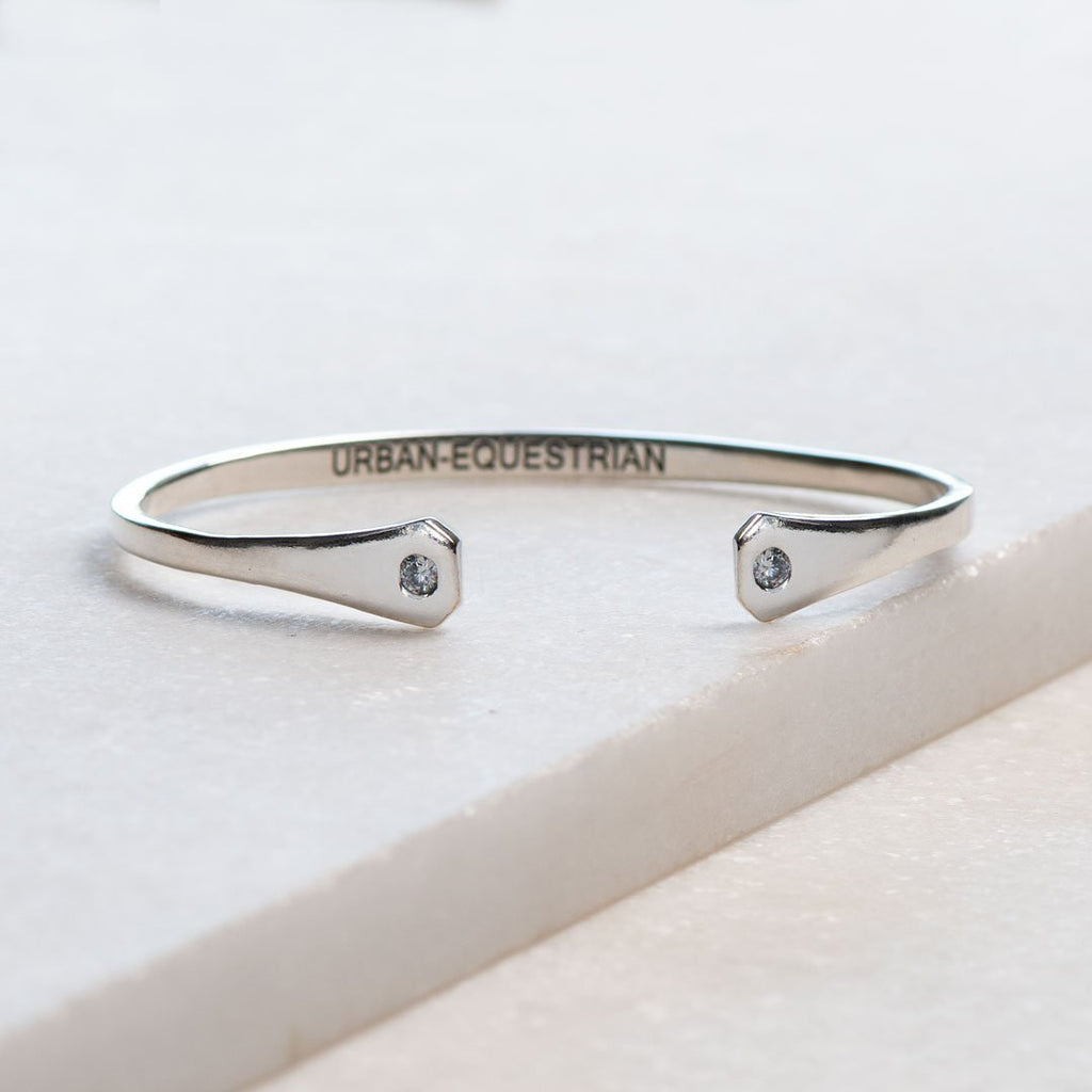 Charmed - Horseshoe Nail Moissanite Stone Bracelet in Silver