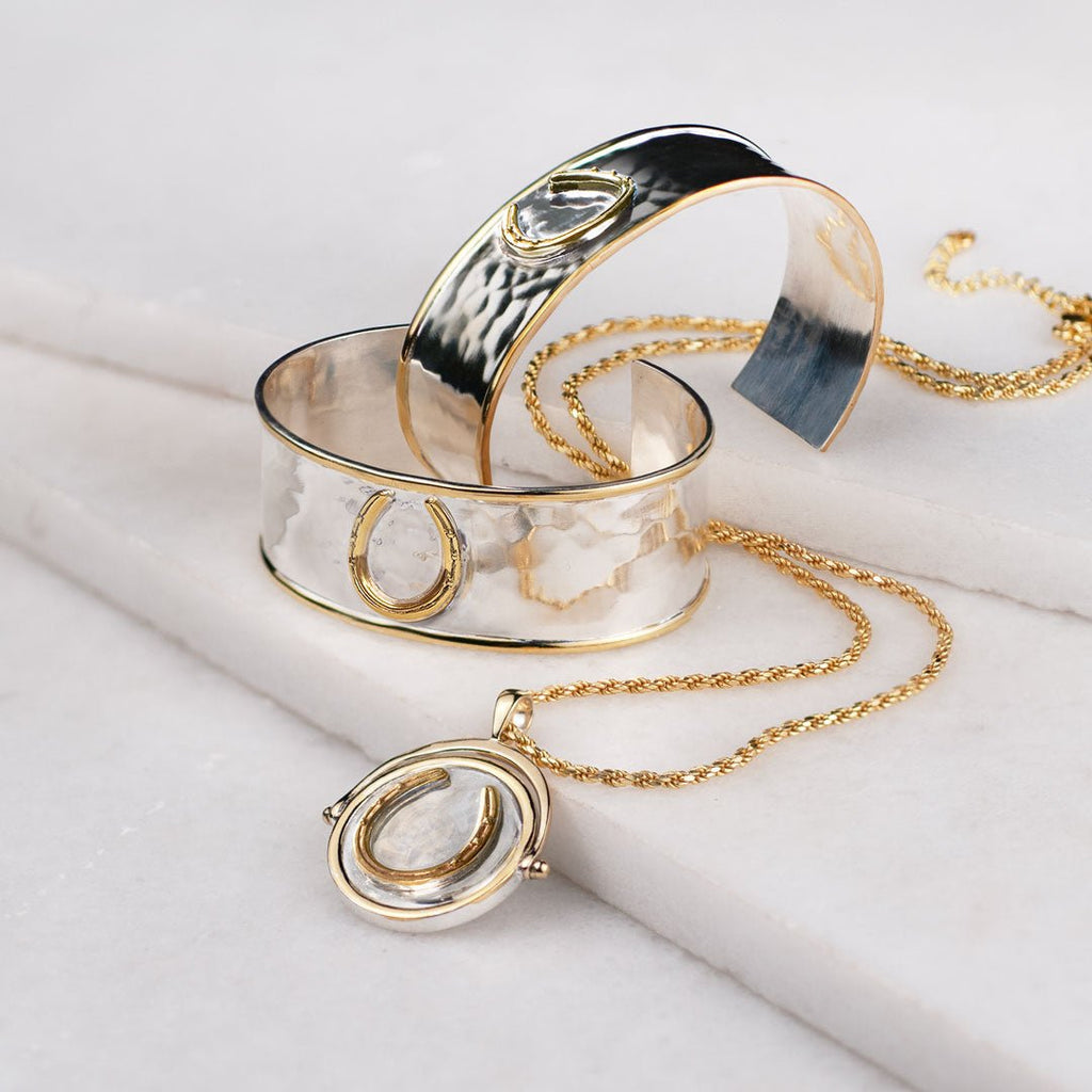 Cody - Two Tone Crown Coin Horseshoe Necklace