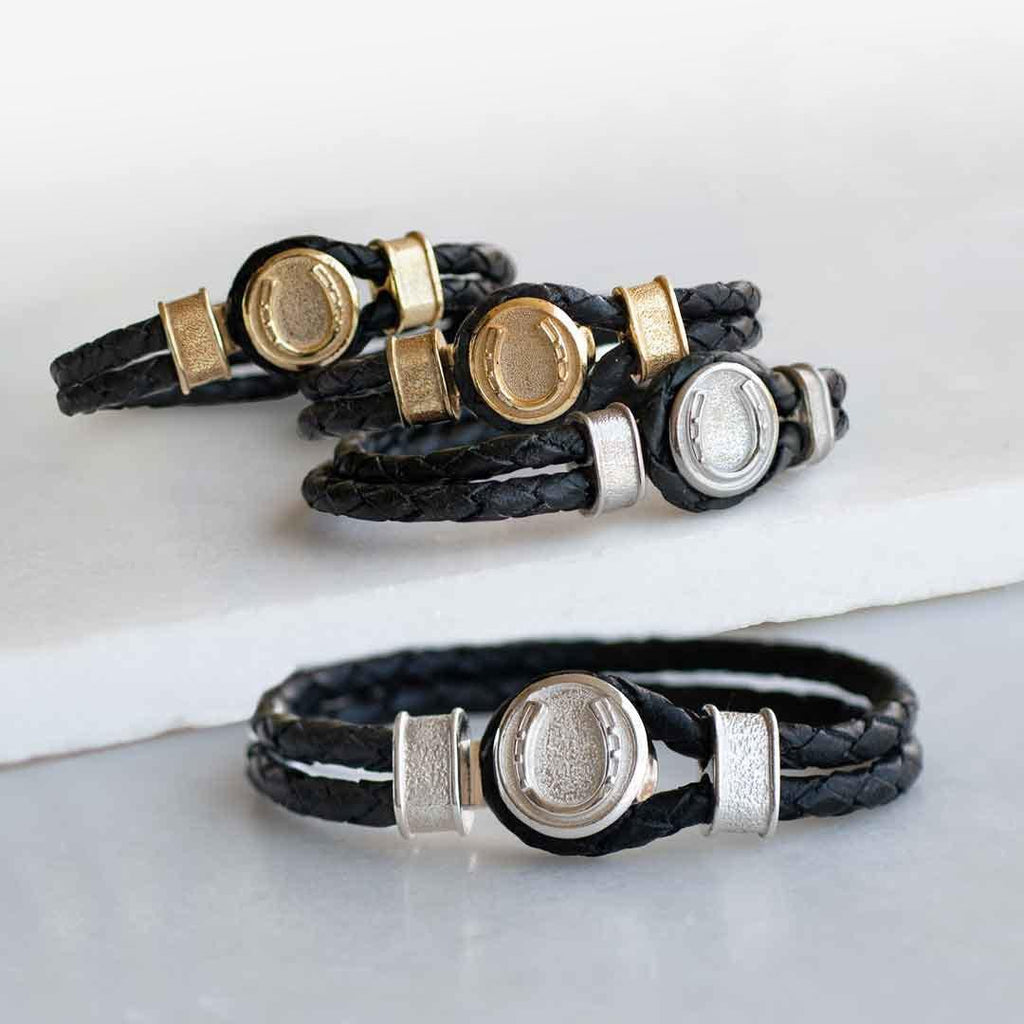 Colton - Horseshoe Dome Braided Equestrian Bracelet Gold or Silver on Black
