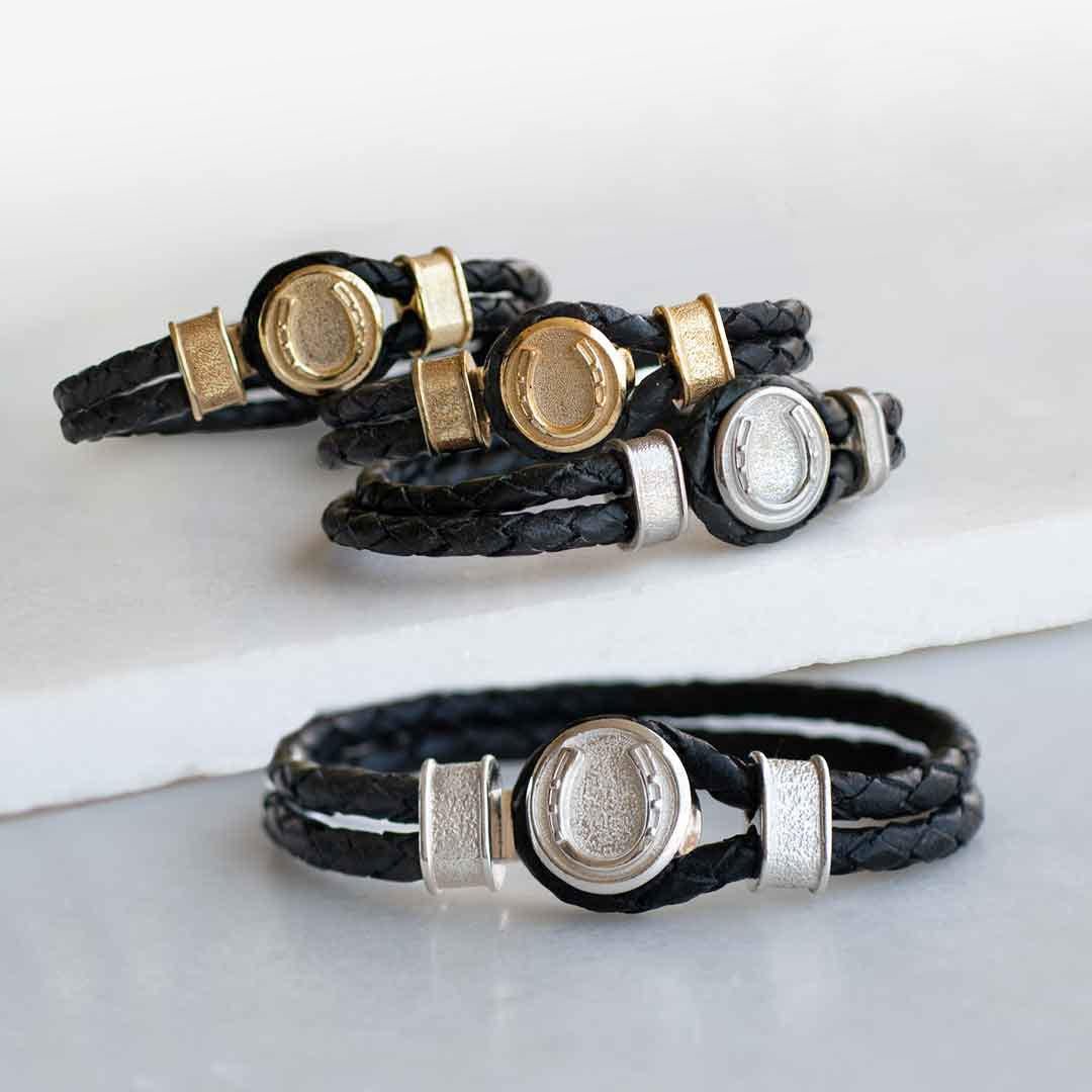 Colton - Horseshoe Dome Braided Equestrian Bracelet Gold or Silver on Black