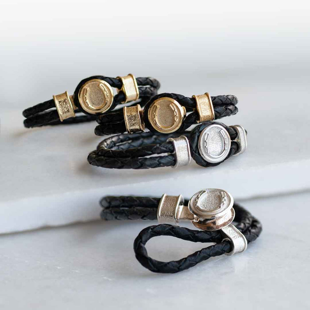 Colton - Horseshoe Dome Braided Equestrian Bracelet Gold or Silver on Black