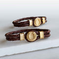 Colton - Horseshoe Dome Braided Equestrian Bracelet Gold or Silver on Brown
