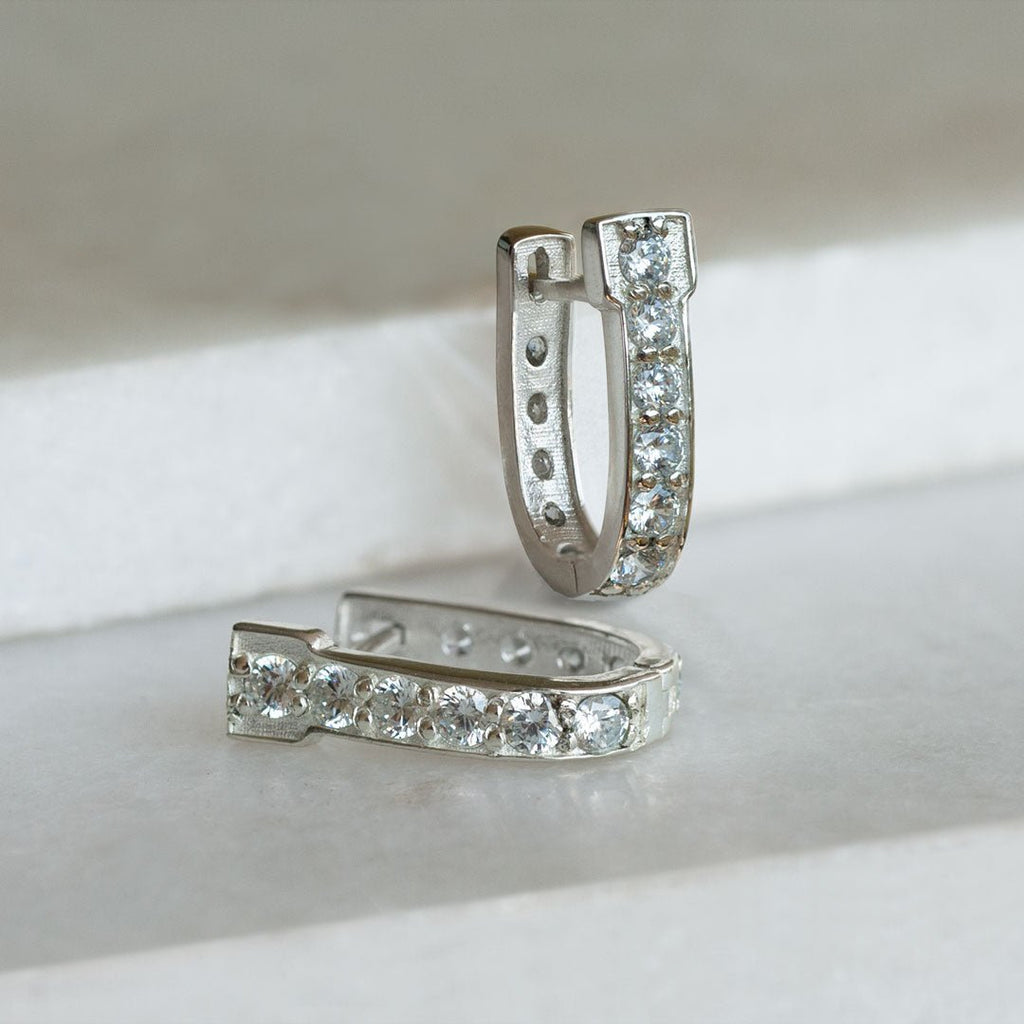 Colton - Diamond Cut Horseshoe Coin Earring in Silver
