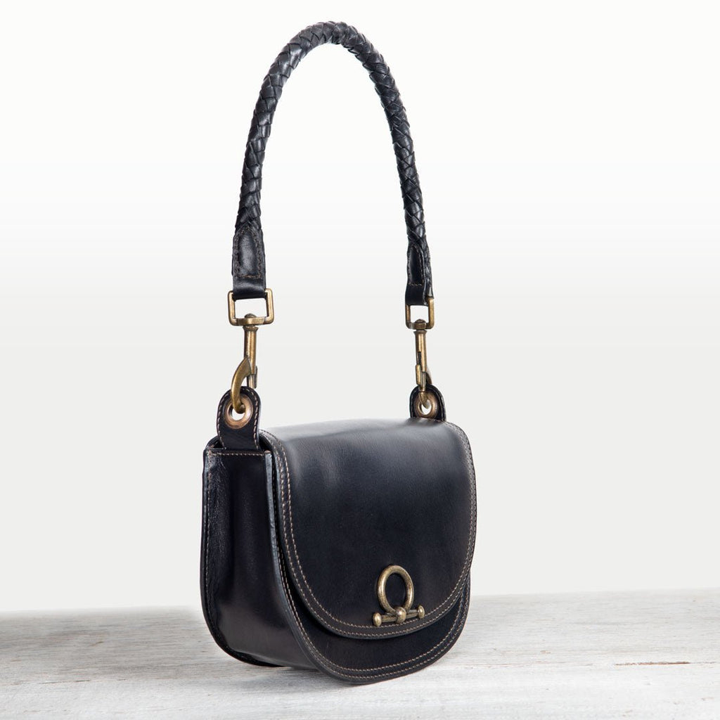 Coronado- Horse Bit Lock Luxury Leather Crossbody Handbag in Black