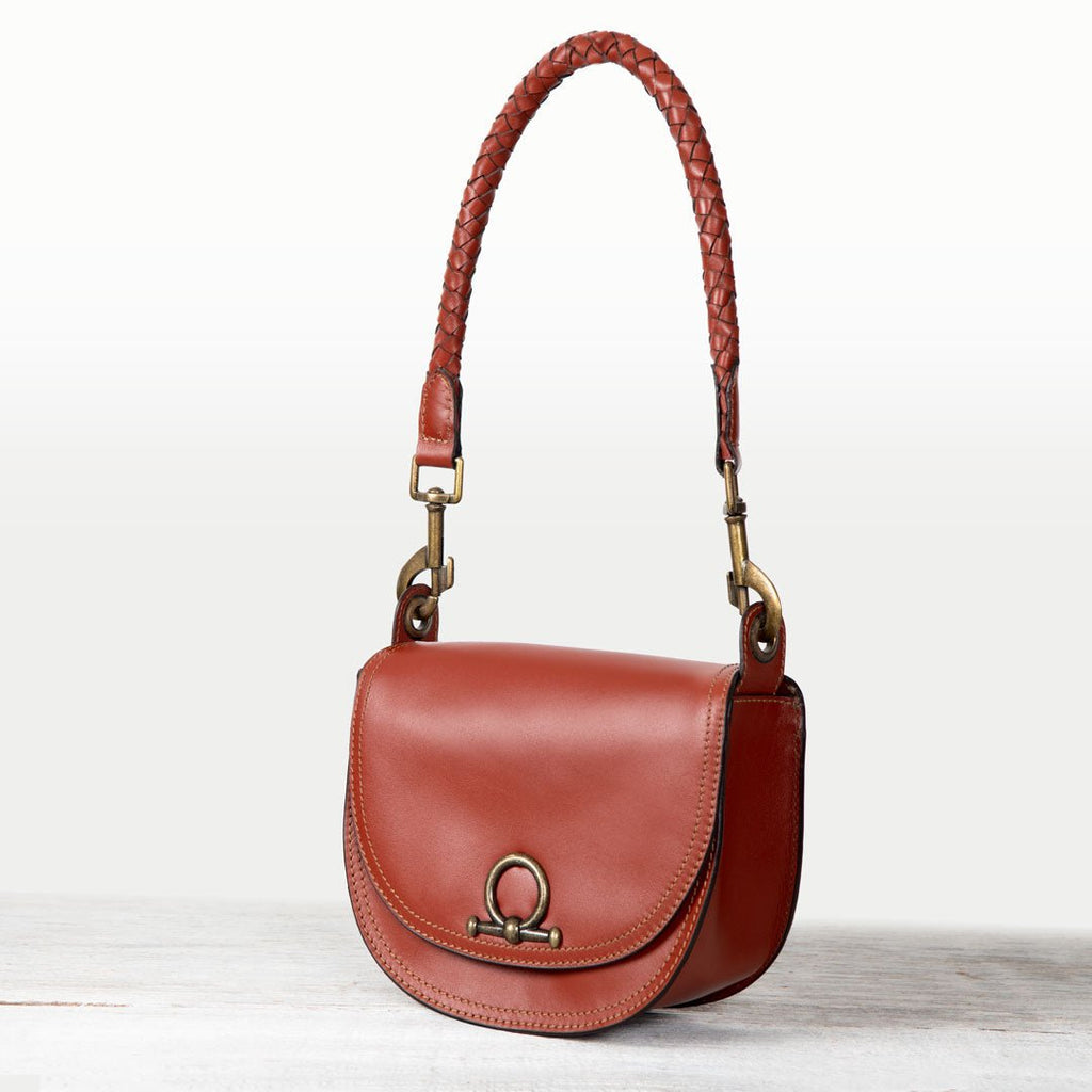 Coronado- Horse Bit Lock Luxury Leather Crossbody Handbag in Cognac