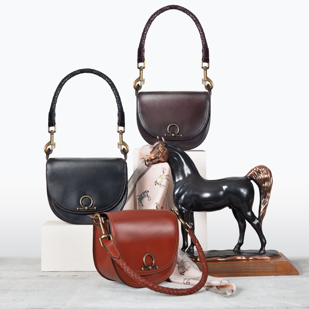 Coronado- Horse Bit Lock Luxury Leather Crossbody Handbag in Cognac